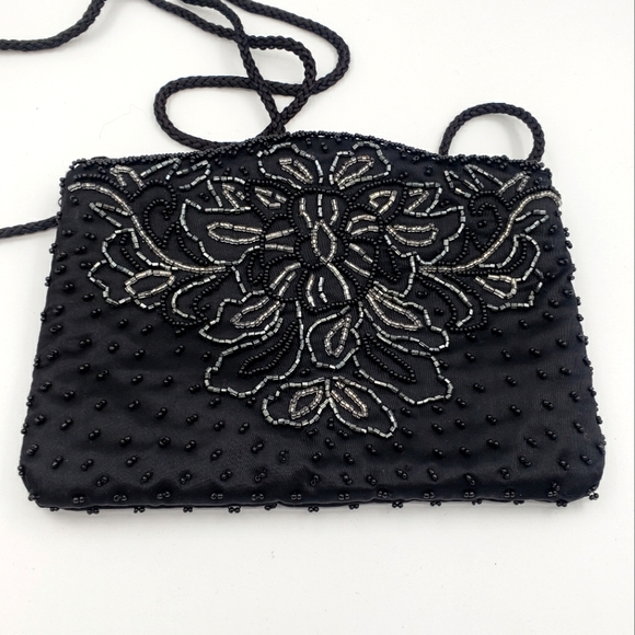 La Regale Handbags - 80s La Regale Bag Black Beaded Satin Purse Evening Sparkle Movie Prop Glam Retro